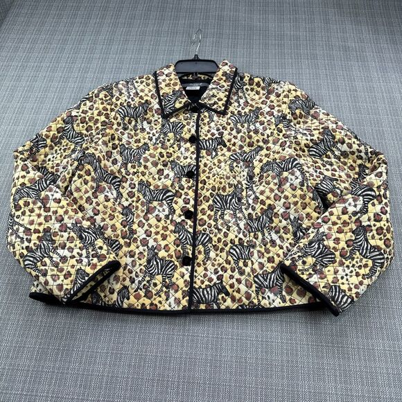 Safari‎ Quited Jacket Womens 12 Button Up 100% Silk Zebra Cheetah - Picture 1 of 8